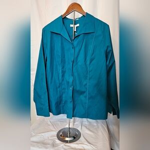 Chico’s Teal Luxe Button-Down Blouse | Effortless Elegance -NWT